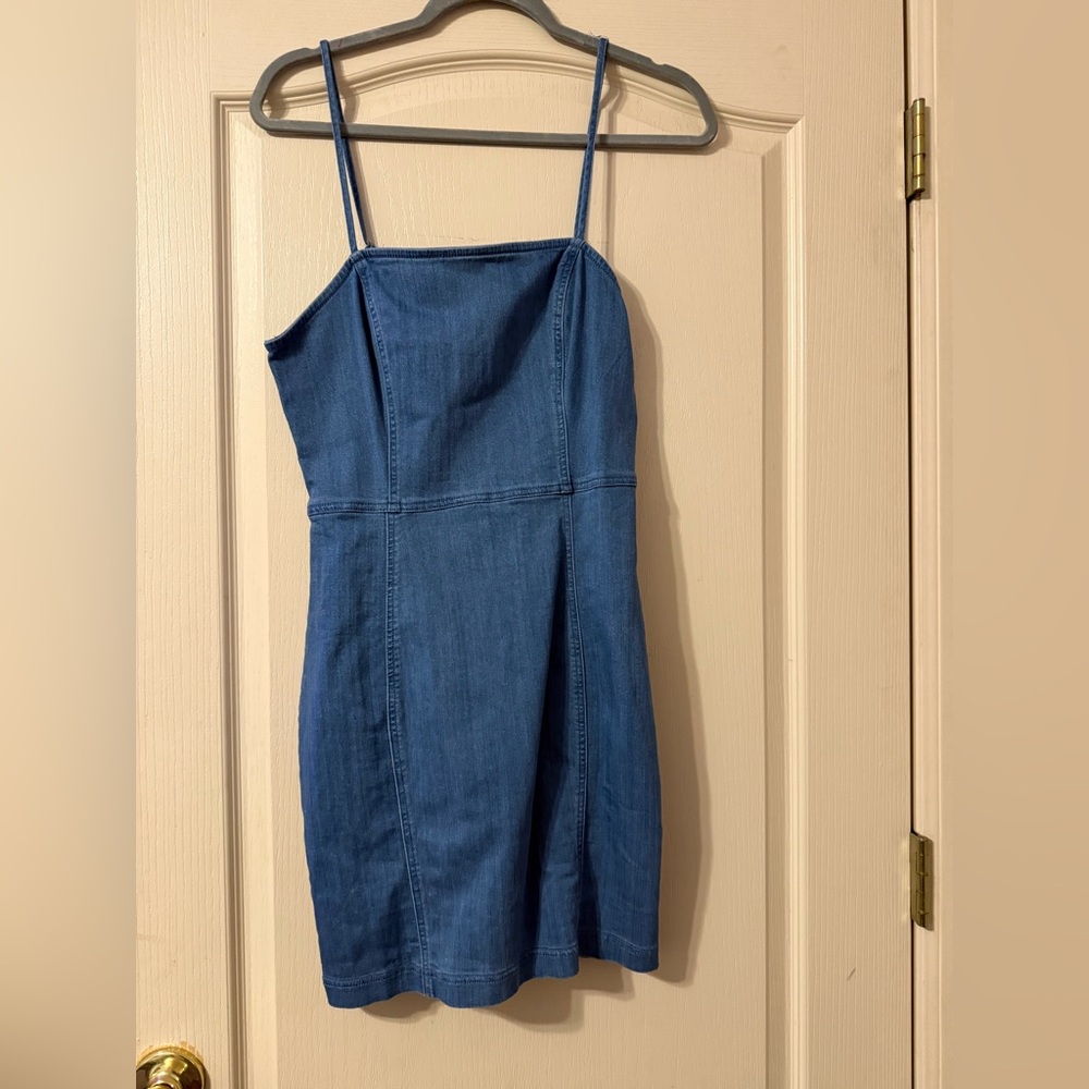 Iris Denim Spaghetti Strap Mini Dress | Size Large | Casual Chic